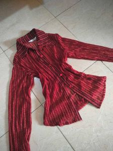 Sparkly Red Striped Sheer Button-Up Top 🎪📍🔻🎈🎀