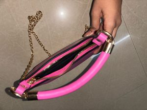Chic Pink Crescent Shoulder Bag with Pouch