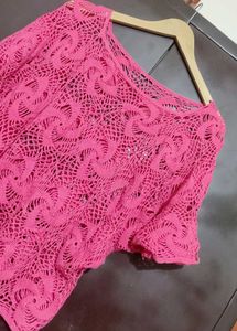Pink Crochet Knit Top For 38 Bust
