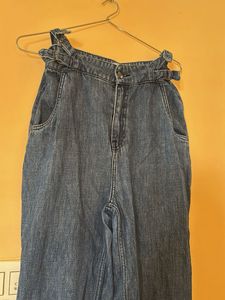 High-Waisted Denim Pants with Belt Detail