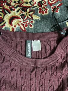 Burgundy Cable Knit Embroidered Sweater