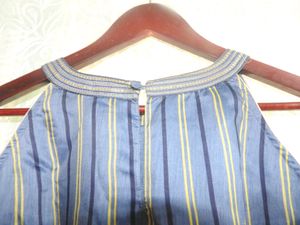 Blue Vertical Stripped Long Kurta Nice Neckline