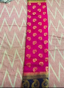 Elegant Pink and Navy Saree with Peacock Motif