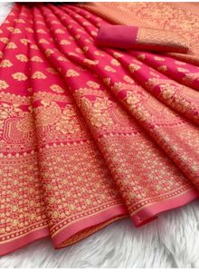 Beautiful Pink Saree with Golden Border