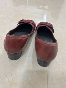 Elle Red Buckle Detail Heeled Loafers