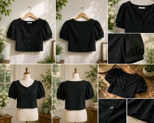 Chic Black Cropped Puff Sleeve Top