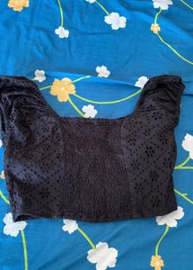 Stylish Black Broderie Anglaise Crop Top