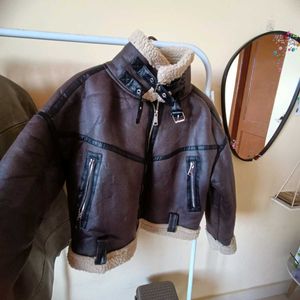 Brown Faux Leather Biker Jacket
