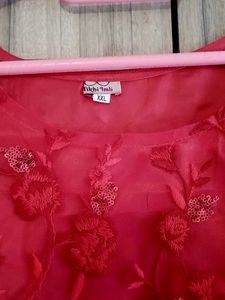 Elegant Red Embroidered long ankle length Kurta