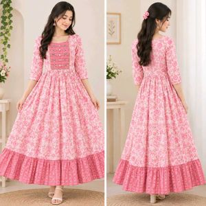 Beautiful Pink Floral long anarkali Kurta   ( us 2