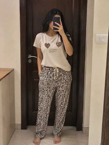 Cute Heart & Leopard Print Pajama Set