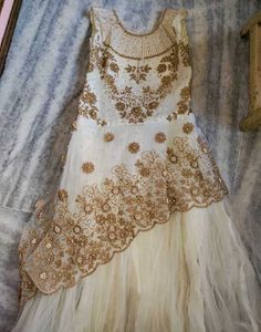 Elegant White &amp; Gold Embellished Gown
