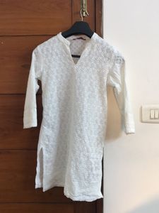White Embroidery Kurthi Never Used