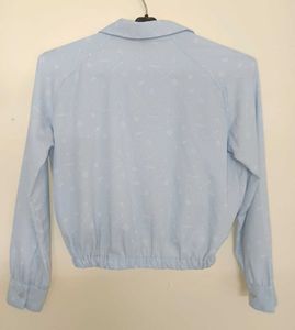 Light Blue Printed Cropped Shirt