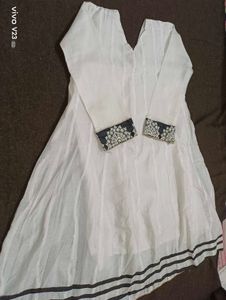 Premium White &amp; Grey Embroidered Anarkali Gown