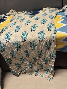 Cream Kurta with Blue Floral Print