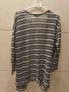 Sheer Striped Open-Front shrug in S