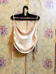 🇳🇿💫🎀Satin Cowl Neck Tie Strap Tank Top