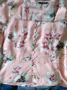 Pink Floral Button-Up Blouse