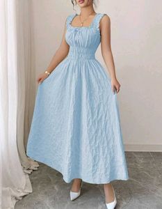 Baby Blue Smocked Midi Dress