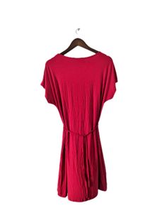 Red Short Sleeve Belted Dress