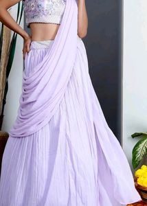 Lilac Color Stitched Saree Wid Full Sleeves Jacket
