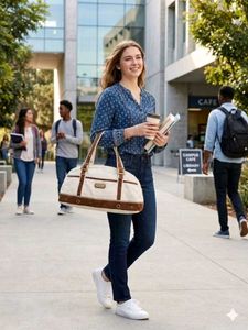 Stylish White & Brown Hobo Bag