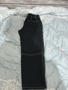 Hnm Black Wide Leg Pants with Contrast Stitching