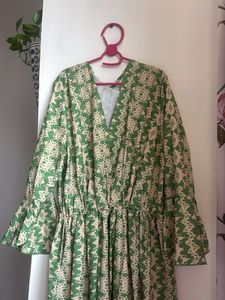 Green Printed Maxi Dress with belt