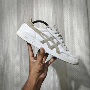 ASICS White & Beige Leather Sneakers