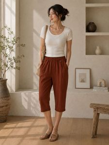 Comfortable Rust Cropped Pants