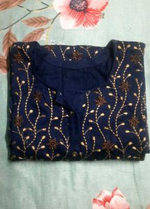 Embroidered Navy Blue Kurta