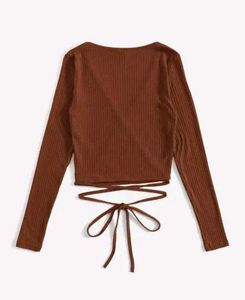 Ribbed Wrap Long Sleeve Top