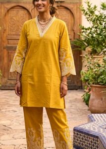 Elegant Embroidered Mustard Co-ord Set