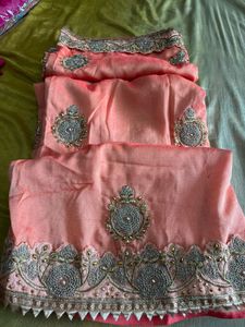 Elegant Peach Embroidered Saree