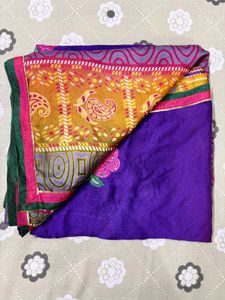 Purple Saree with Floral Embroidery
