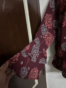 Maroon Floral Print Flared Top