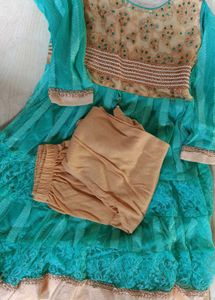 Green Embroidered Girls Anarkali Dress