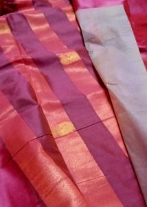 Elegant Pink Silk Saree with Gold Border