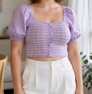 Lilac Puff Sleeve Knit Top