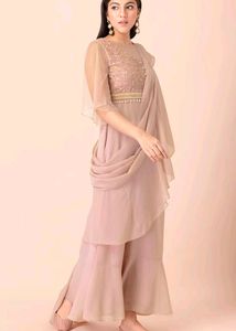 Indya Embroidered Pre Draped Mauve Saree