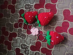 Crocheted Strawberry Keychain Set