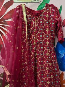 magenta Kurta Set with Dupatta