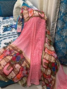 Pink Printed Anarkali Suit Set