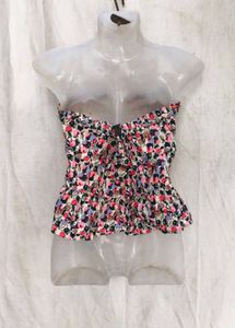 I. Floral Ruffle Strapless Top