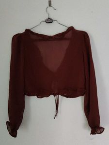 Sheer Tie-Front Crop Top