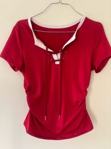 Chic Red Lace-Up Top