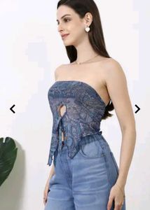 Blue Paisley Tie-Front Tube Top
