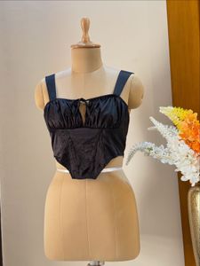 Black Bustier Top with Tie Detail