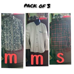 Pack of 3 Men's Casual Shirts (2 (M) and 1 (S)